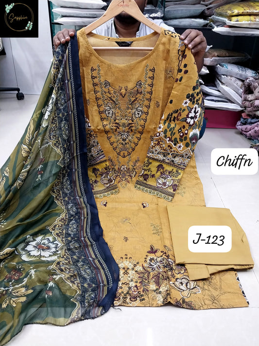 Jazmin Vol 123 Yellow Sapphire Lawn Cotton Pakistani Readymade Suits