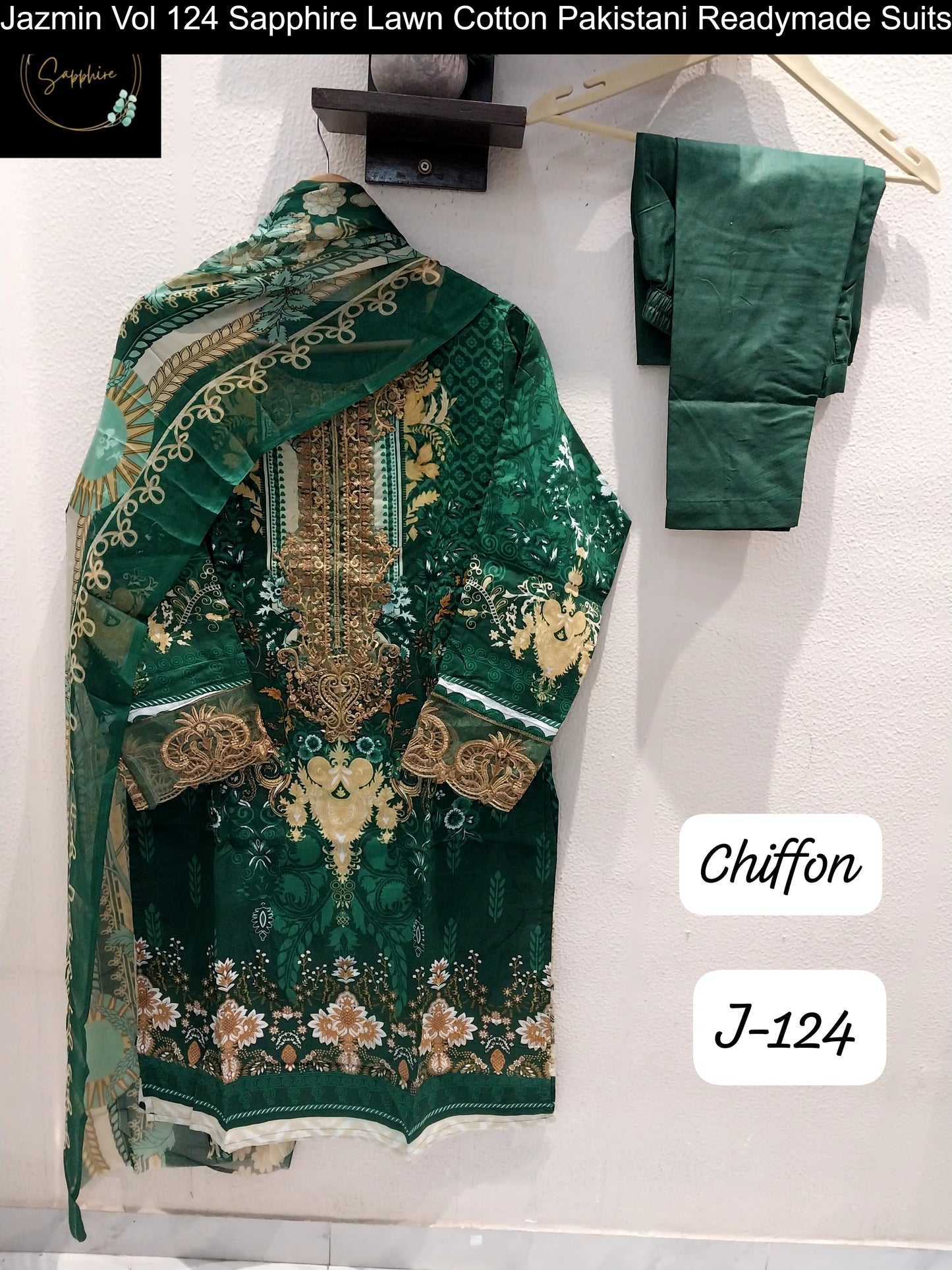 Jazmin Vol 124 Green Sapphire Lawn Cotton Pakistani Readymade Suits