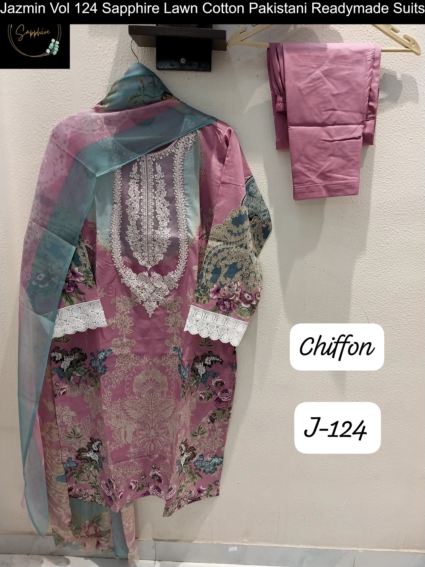 Jazmin Vol 124 Pink Sapphire Lawn Cotton Pakistani Readymade Suits