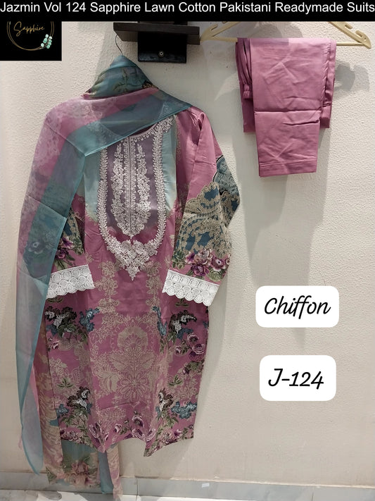 Jazmin Vol 124 Pink Sapphire Lawn Cotton Pakistani Readymade Suits