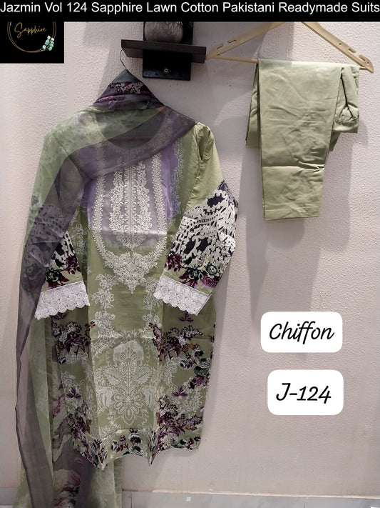 Jazmin Vol 124 Pista Sapphire Lawn Cotton Pakistani Readymade Suits