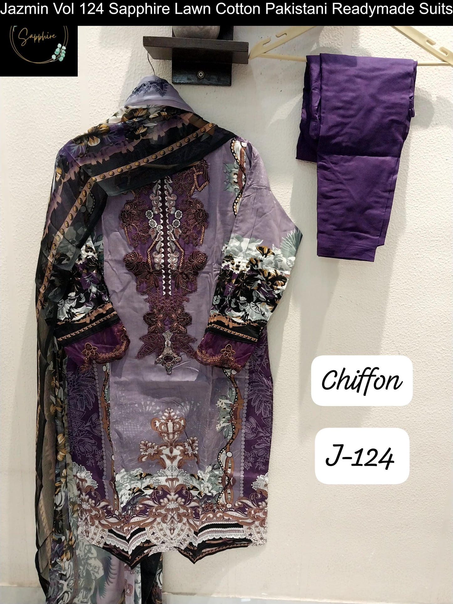 Jazmin Vol 124 Wine Sapphire Lawn Cotton Pakistani Readymade Suits
