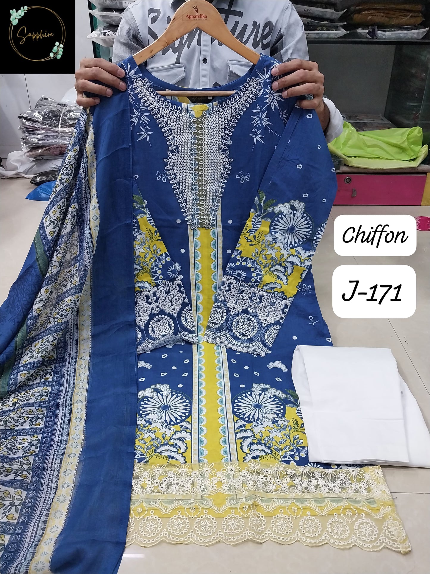 Jazmin Vol 171 Blue Sapphire Lawn Cotton Karachi Readymade Suit