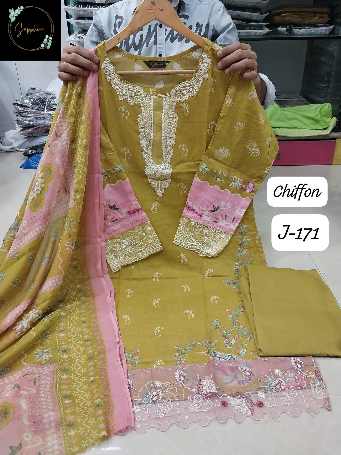 Jazmin Vol 171 Mehndi Sapphire Lawn Cotton Karachi Readymade Suit