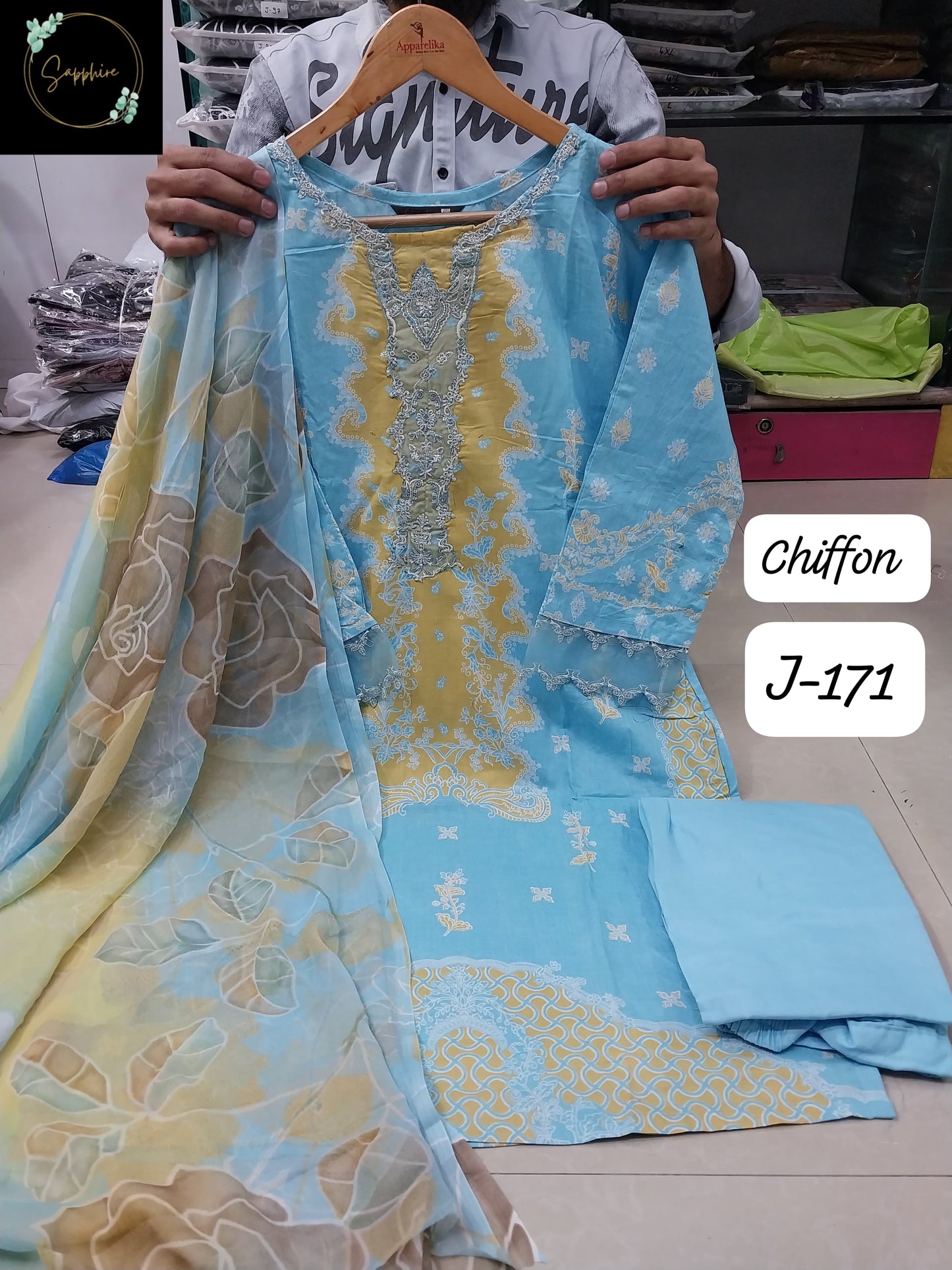 Jazmin Vol 171 Sky Sapphire Lawn Cotton Karachi Readymade Suit