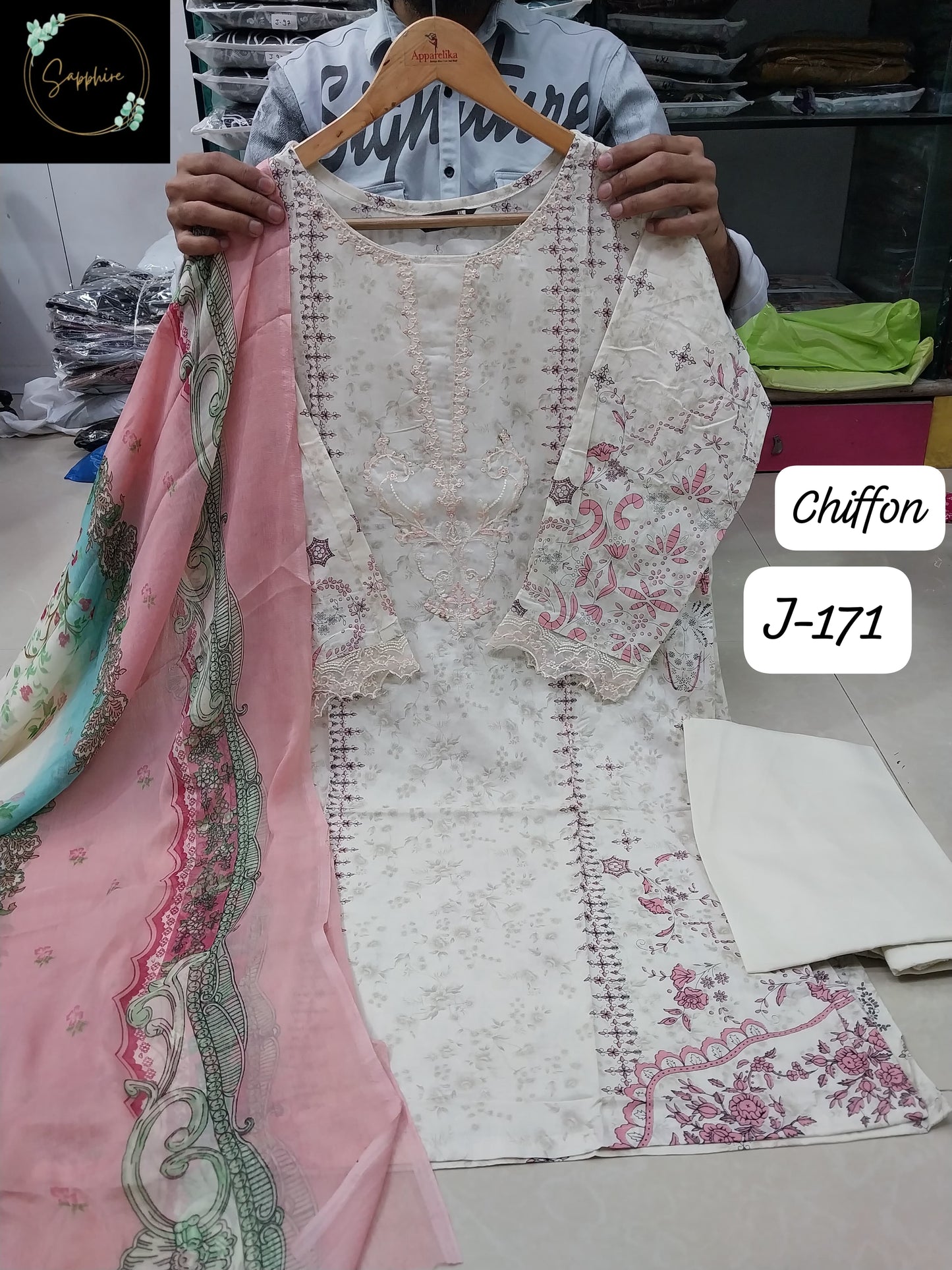 Jazmin Vol 171 White Sapphire Lawn Cotton Karachi Readymade Suit