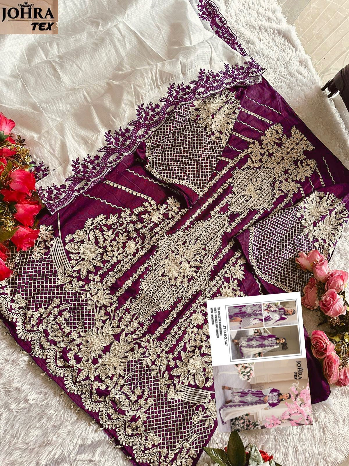Jt-147 Purple Johra Tex Cotton Pakistani Salwar Suits