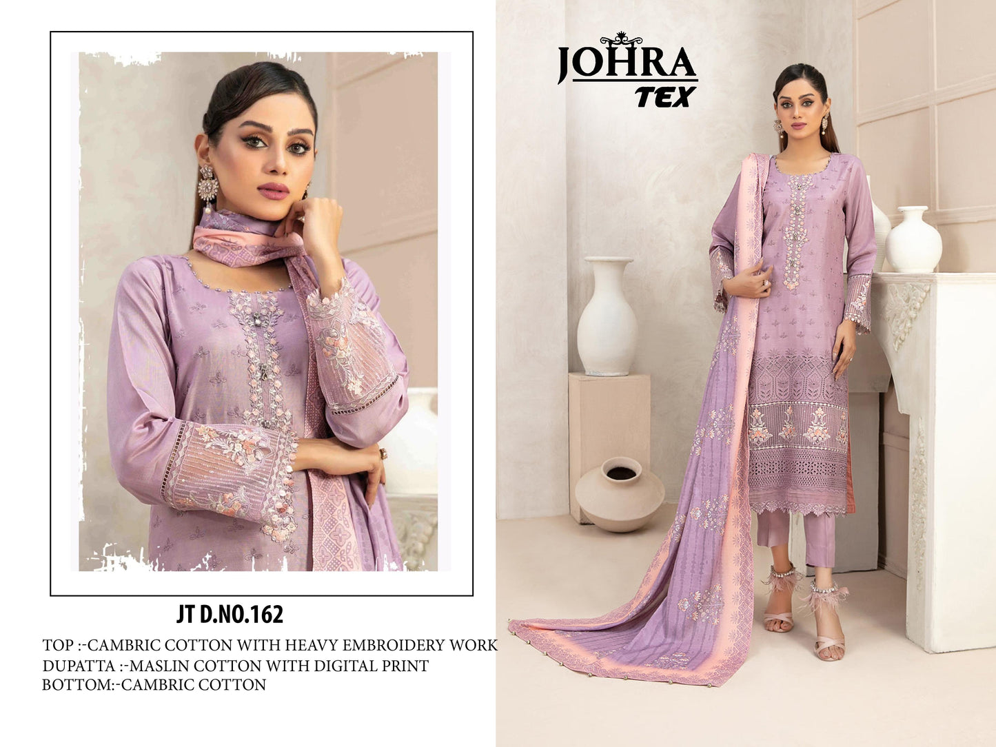 Jt-162 Johra Tex Cambric Cotton Pakistani Salwar Suits