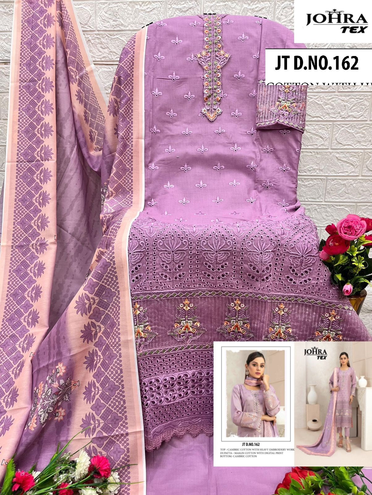 Jt-162 Johra Tex Cambric Cotton Pakistani Salwar Suits