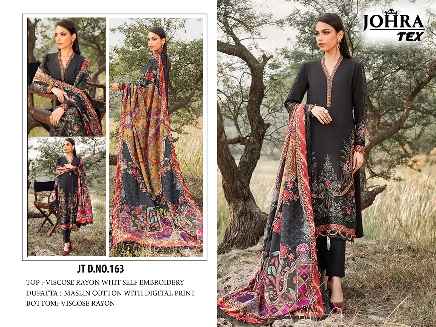 Jt-163 Black Johra Tex Embroidery Pakistani Salwar Suits