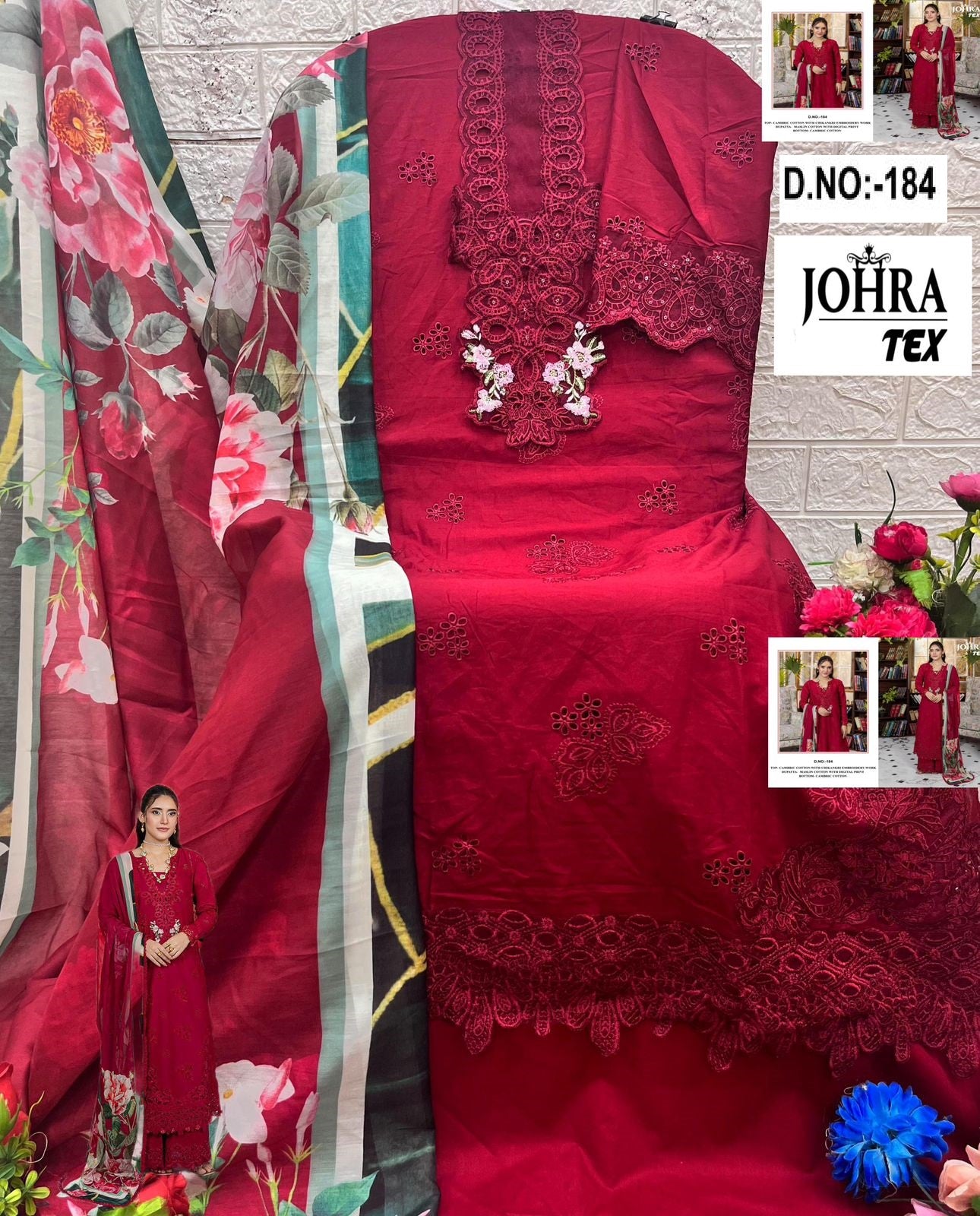 Jt-184 Johra Tex Cambric Cotton Pakistani Salwar Suits