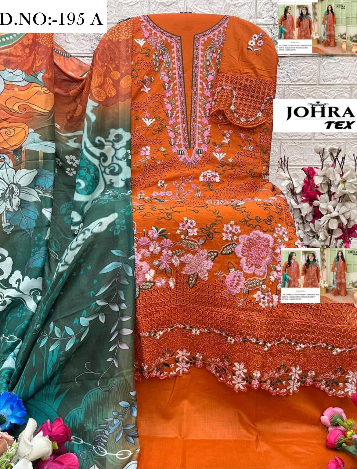 Jt-195-A Johra Tex Cambric Cotton Pakistani Salwar Suits