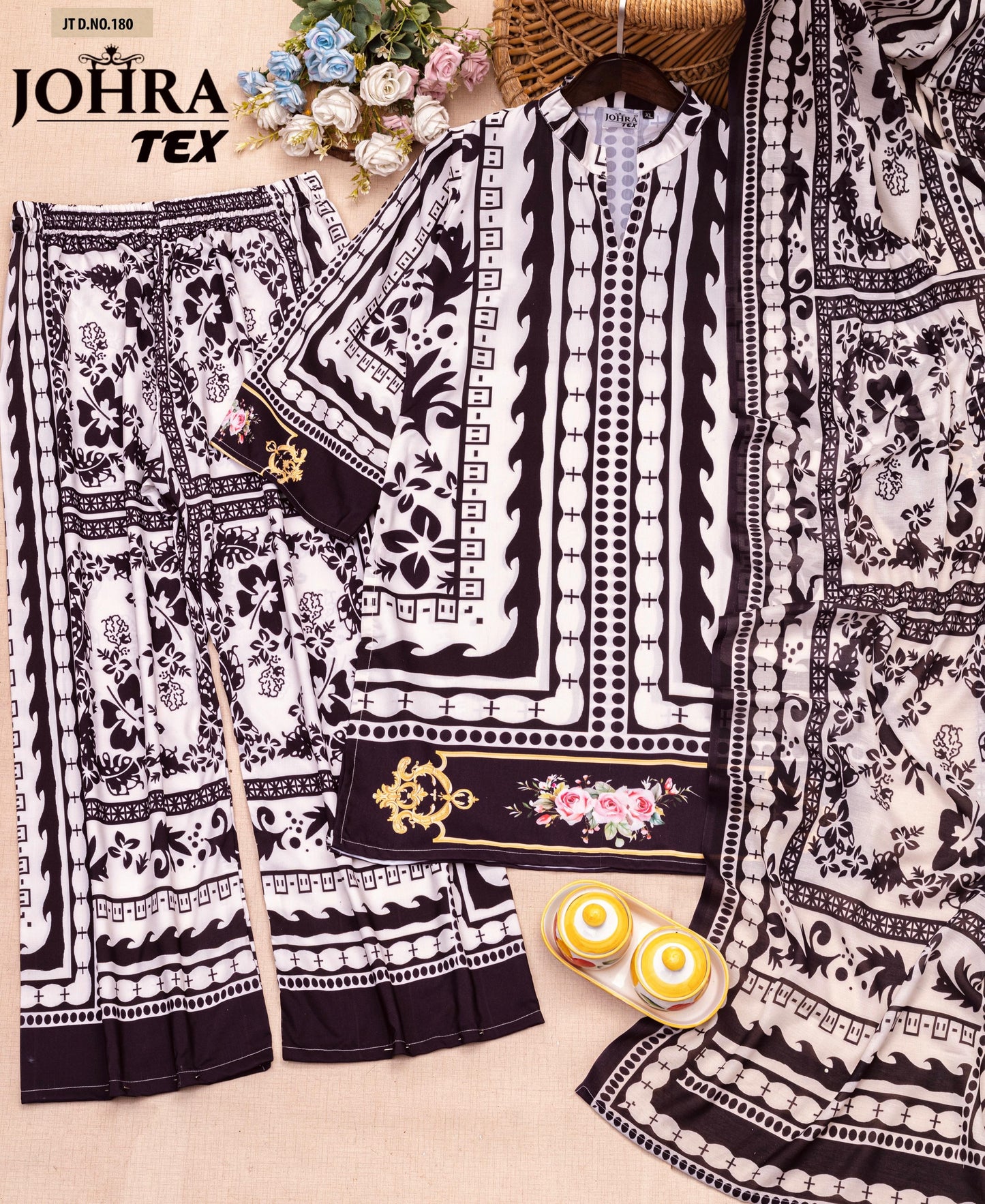Jt 180 Karachi Print Johra Tex Bsy Silk Co Ord Set
