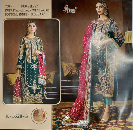 K-1628-G Shree Fabs Embroidery Velvet Suits