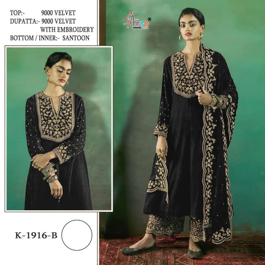 K-1916-B Shree Fabs Embroidery Velvet Suits
