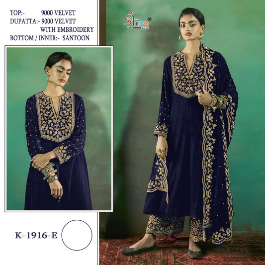 K-1916E Shree Fabs Embroidered Velvet Suits