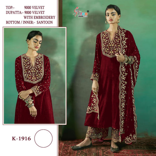 K-1916 Shree Fabs Embroidered Velvet Suits