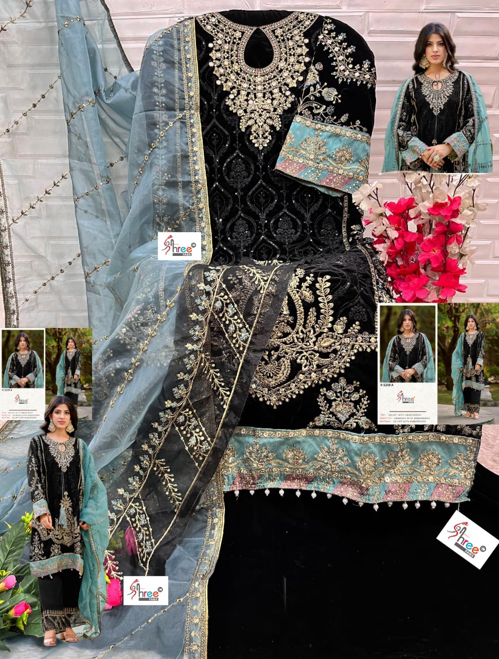 K-5259A Shree Fabs Embroidery Velvet Suits