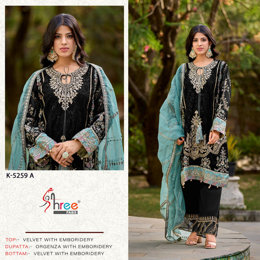 K-5259A Shree Fabs Embroidery Velvet Suits
