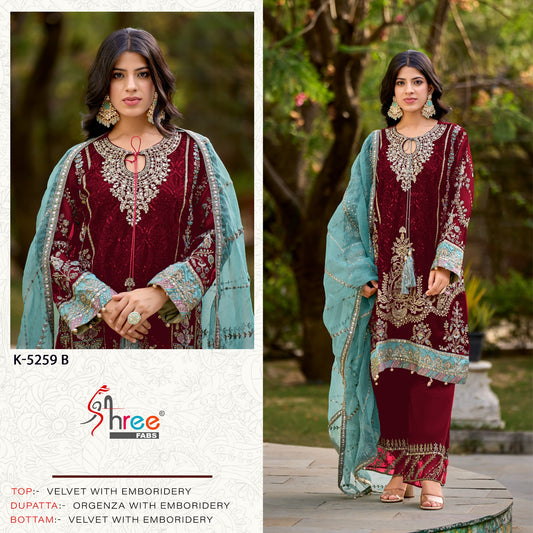 K-5259B Shree Fabs Embroidery Velvet Suits