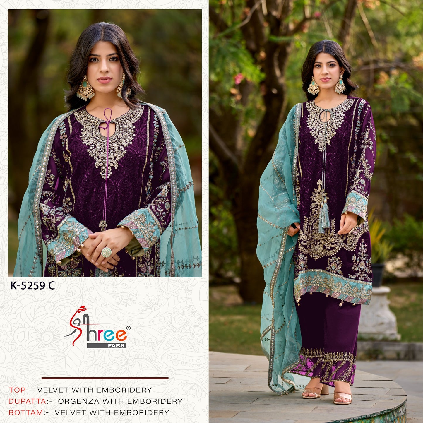 K-5259C Shree Fabs Embroidery Velvet Suits