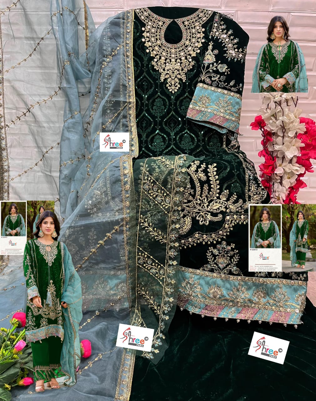 K-5259D Shree Fabs Embroidery Velvet Suits