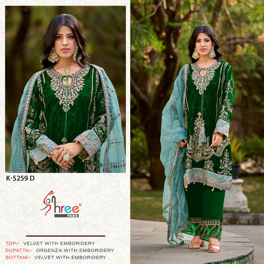 K-5259D Shree Fabs Embroidery Velvet Suits