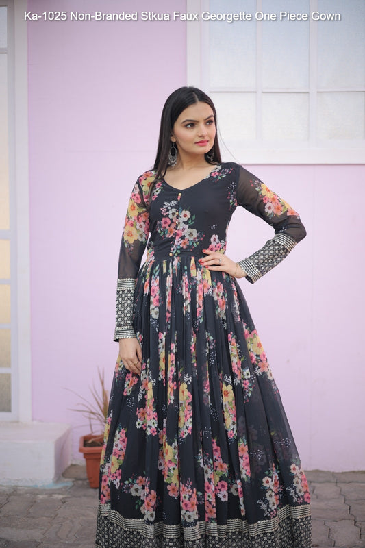 Ka-1025 Non-Branded Stkua Faux Georgette One Piece Gown