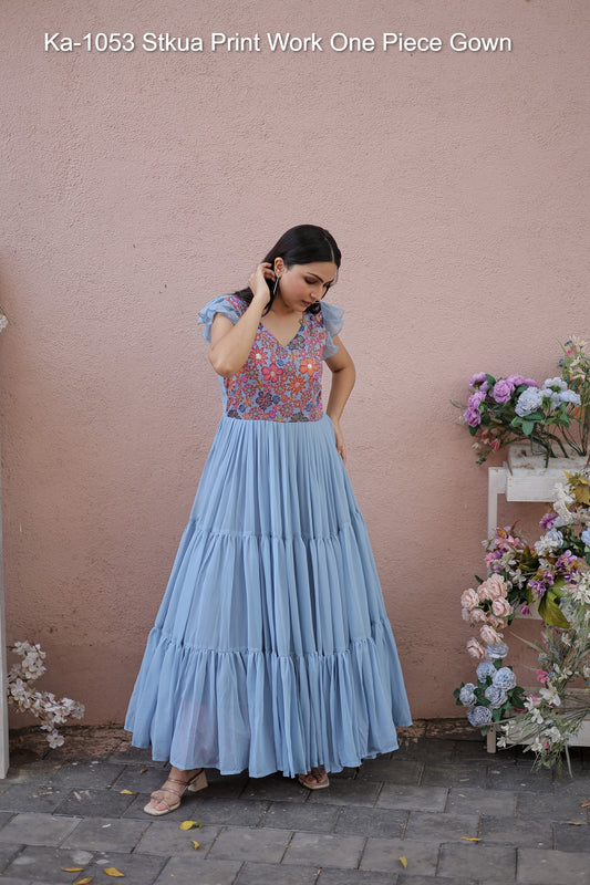 Ka-1053 Stkua Print Work One Piece Gown