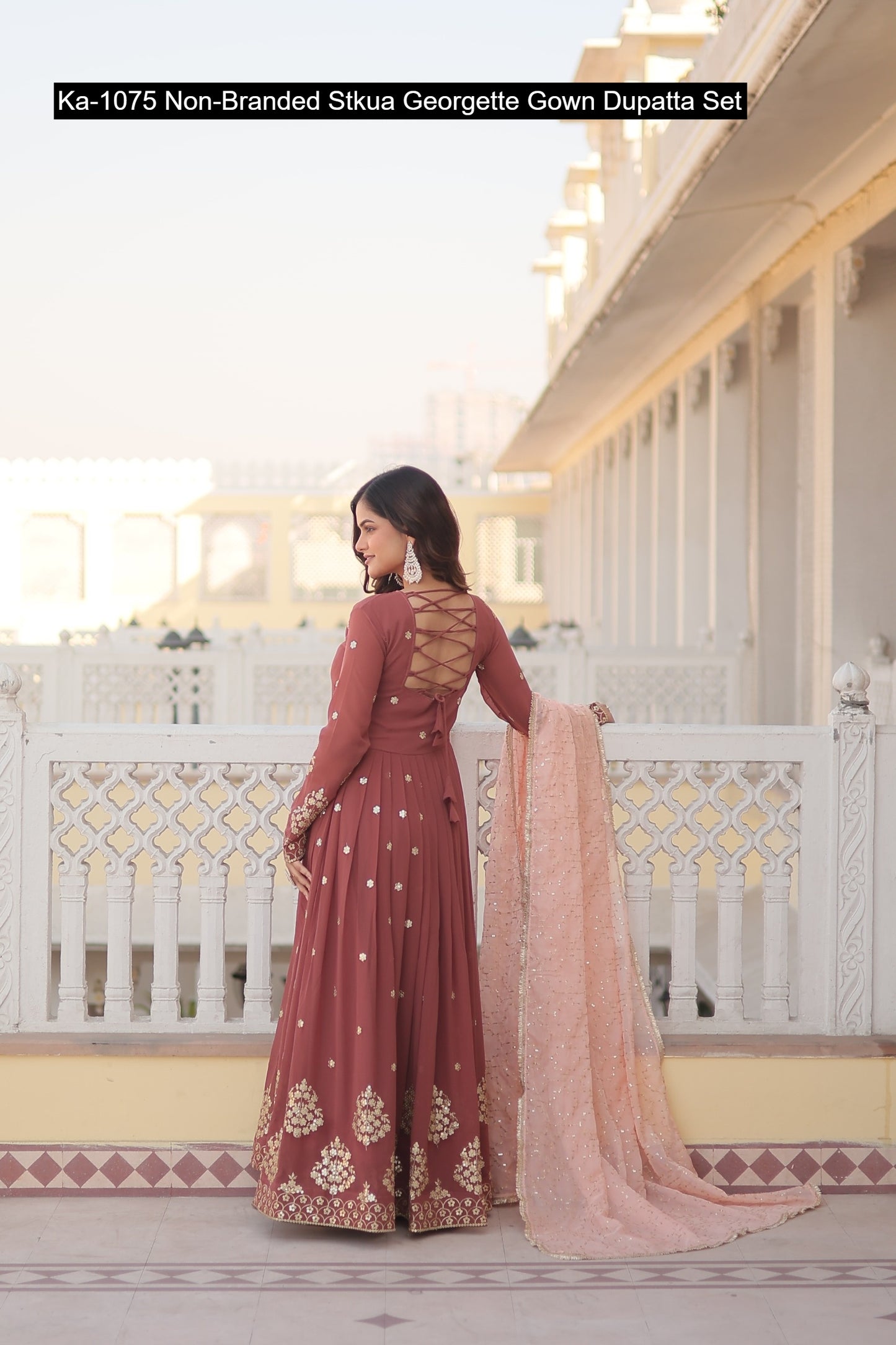 Ka-1075 Non-Branded Stkua Georgette Gown Dupatta Set