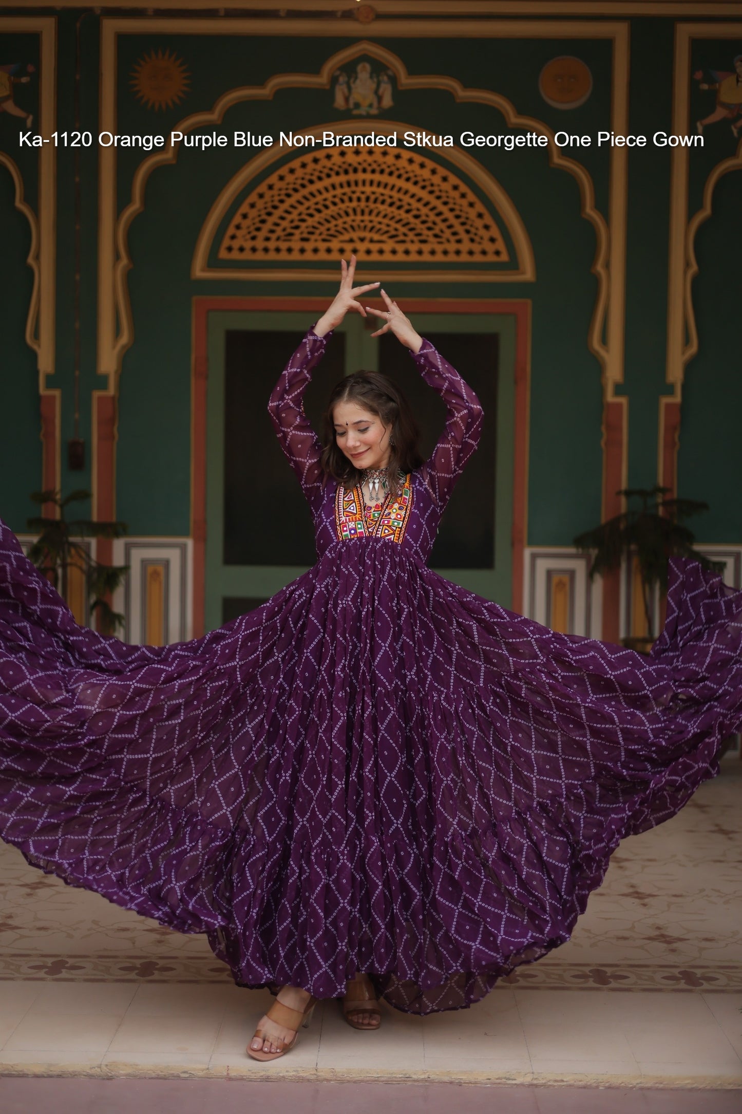 Ka-1120 Orange Purple Blue Non-Branded Stkua Georgette One Piece Gown