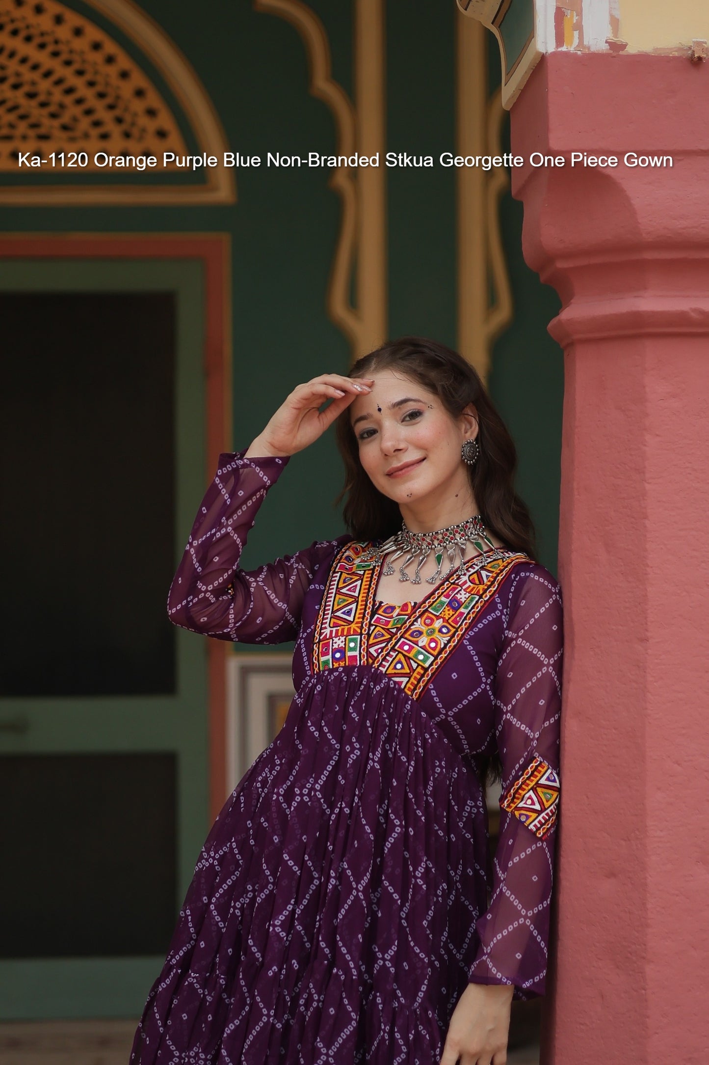 Ka-1120 Orange Purple Blue Non-Branded Stkua Georgette One Piece Gown