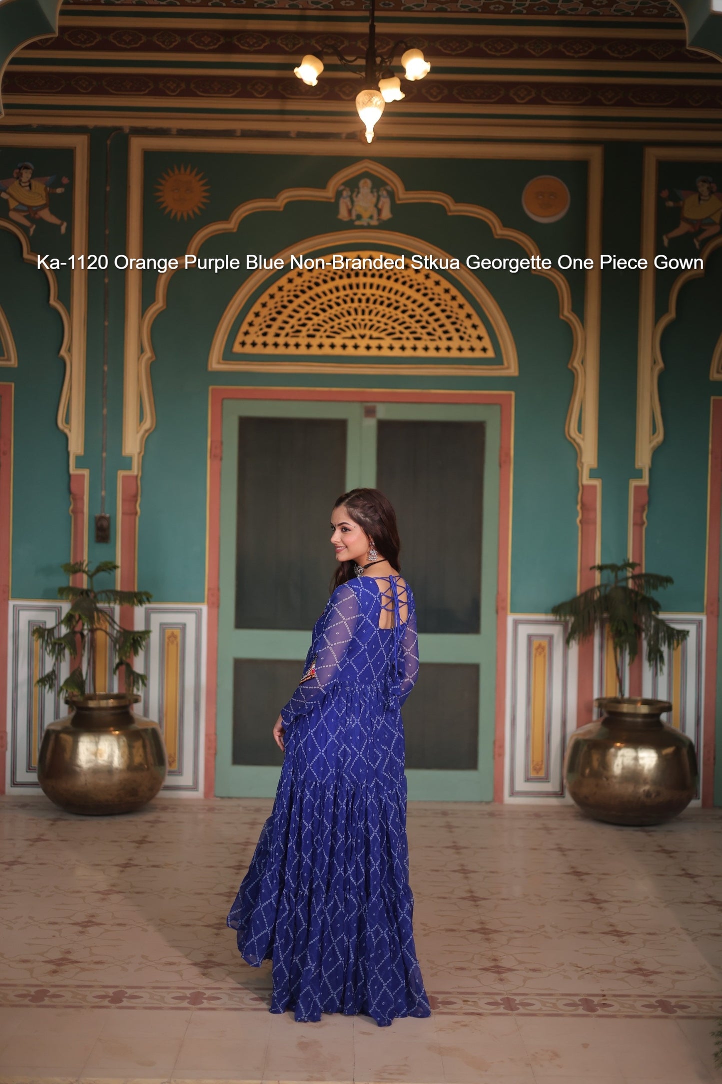 Ka-1120 Orange Purple Blue Non-Branded Stkua Georgette One Piece Gown
