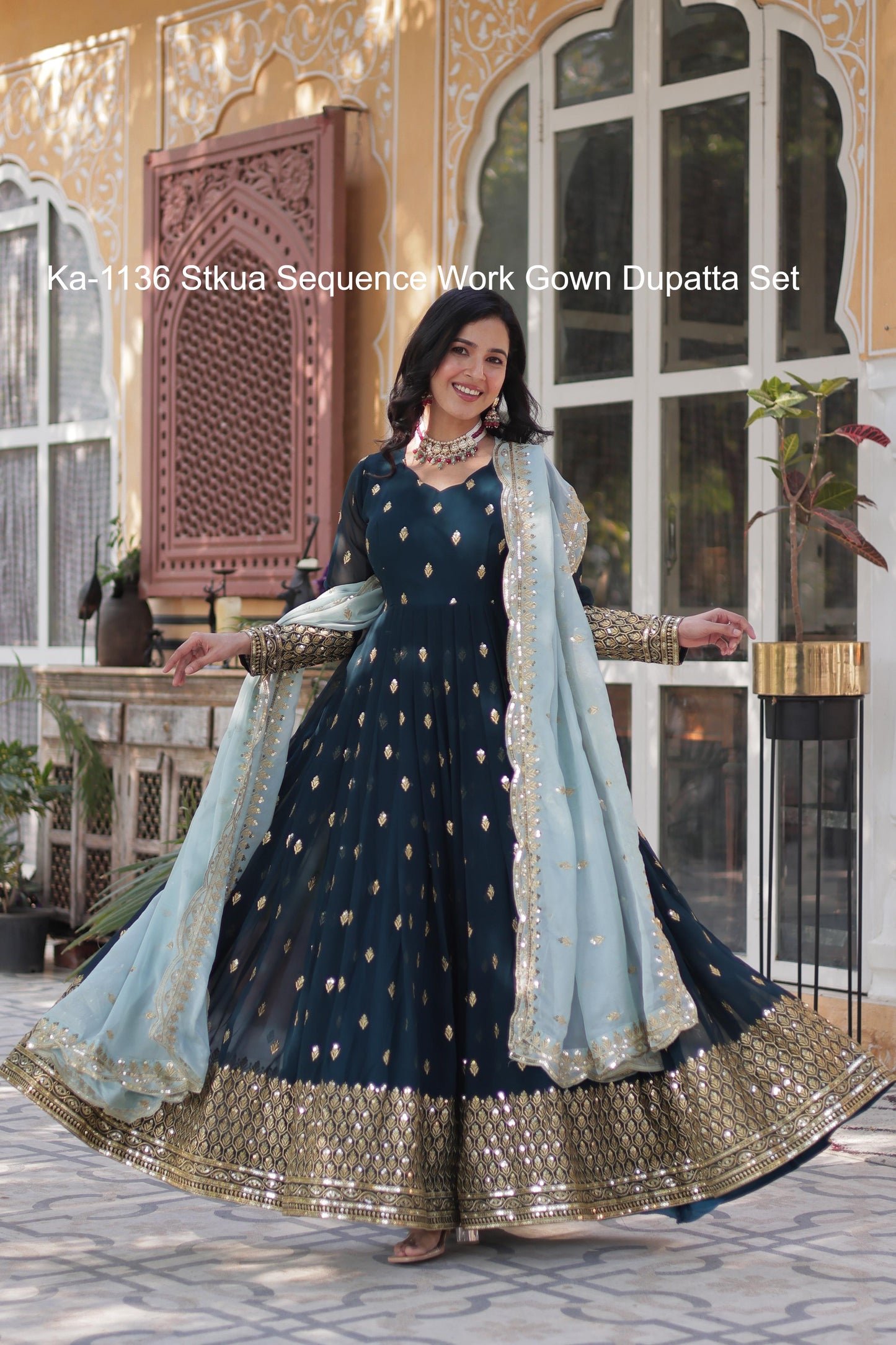Ka-1136 Stkua Sequence Work Gown Dupatta Set