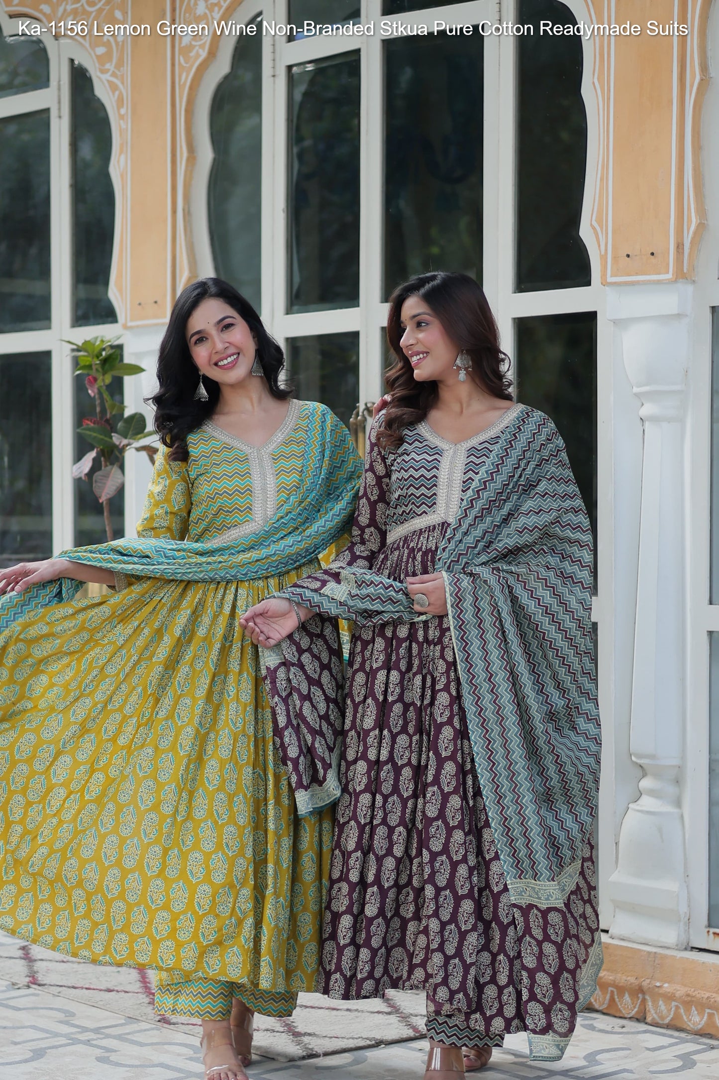 Ka-1156 Lemon Green Wine Non-Branded Stkua Pure Cotton Readymade Suits