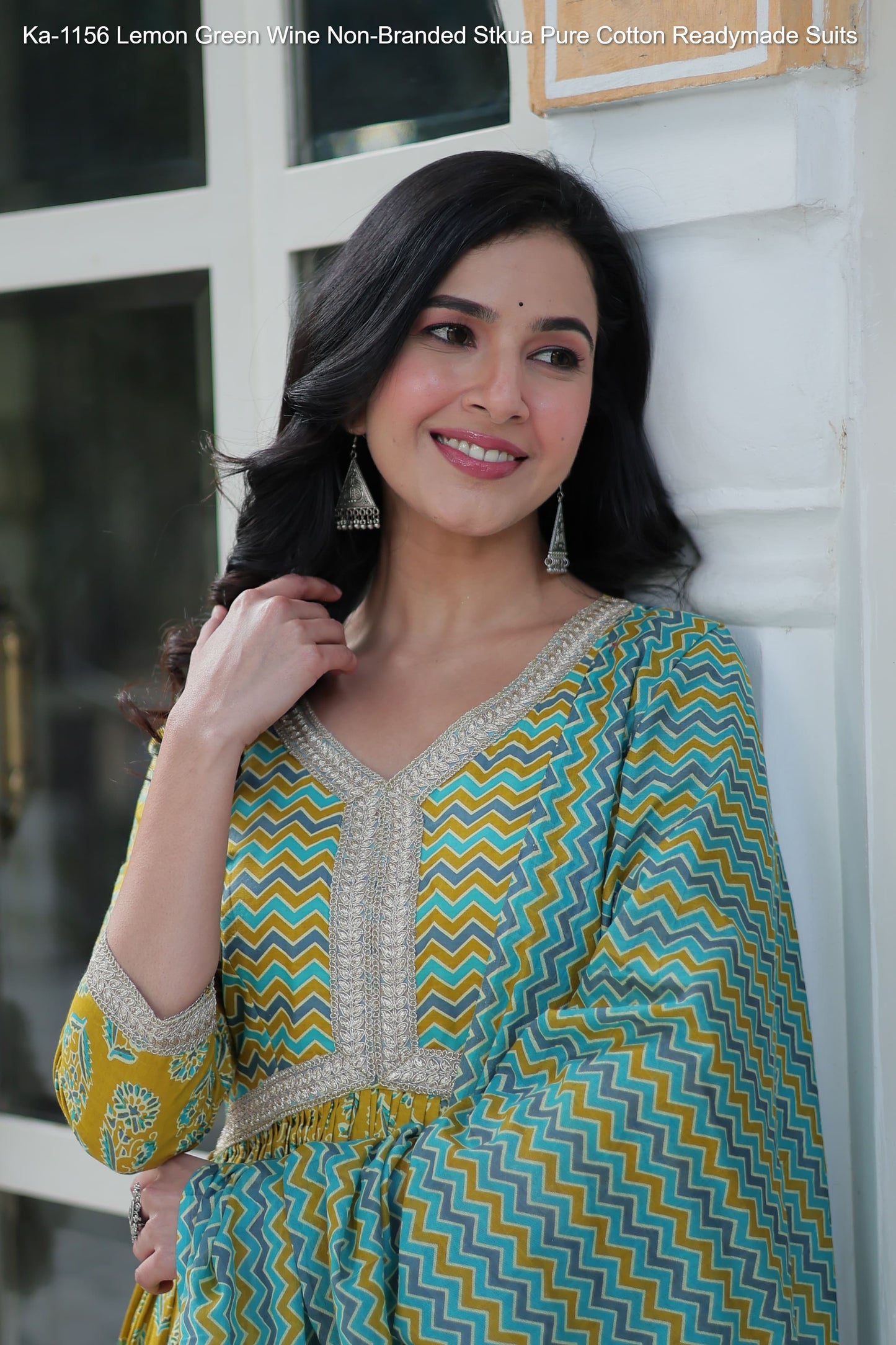 Ka-1156 Lemon Green Wine Non-Branded Stkua Pure Cotton Readymade Suits