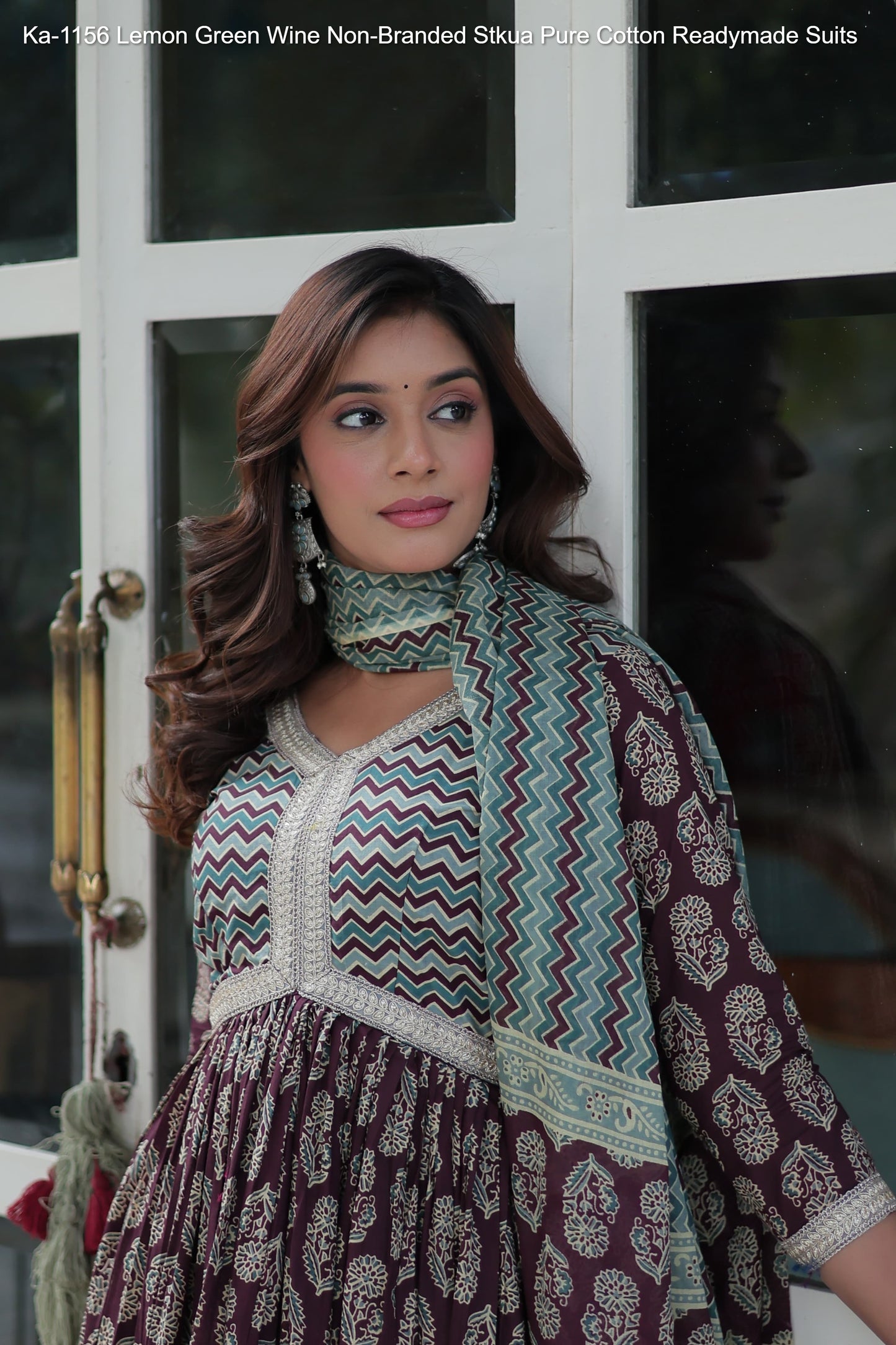 Ka-1156 Lemon Green Wine Non-Branded Stkua Pure Cotton Readymade Suits