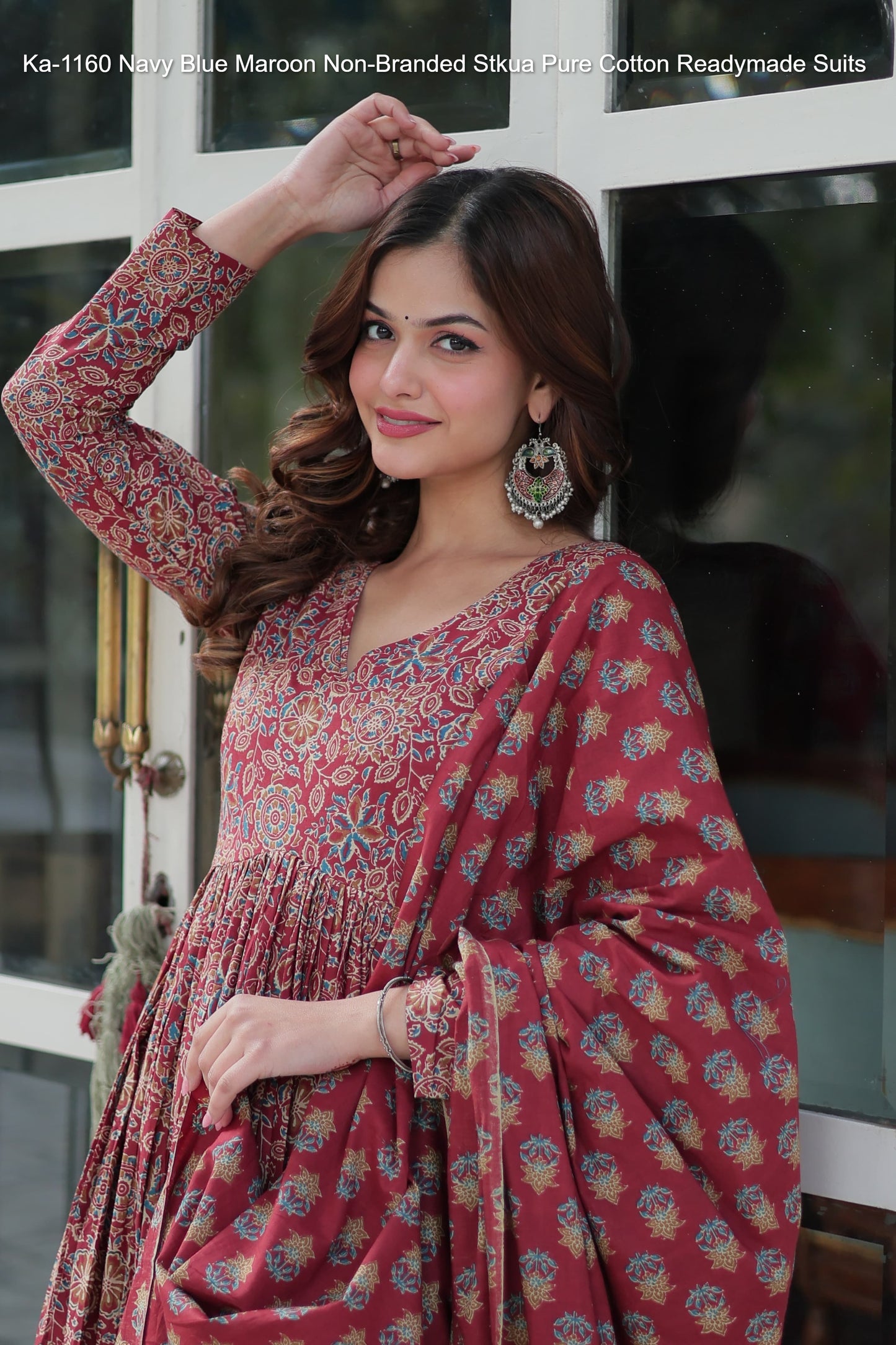 Ka-1160 Navy Blue Maroon Non-Branded Stkua Pure Cotton Readymade Suits