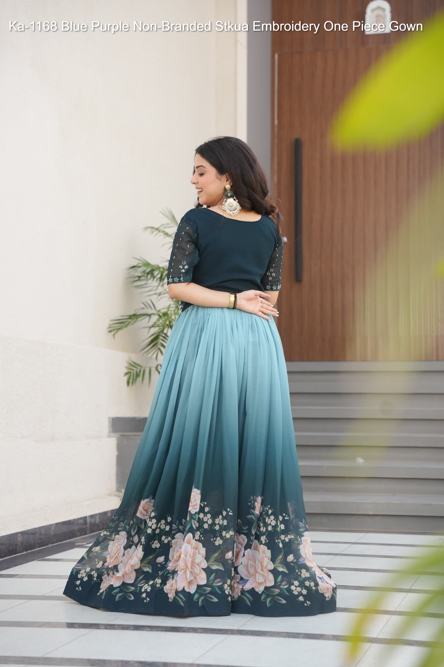 Ka-1168 Blue Purple Non-Branded Stkua Embroidery One Piece Gown