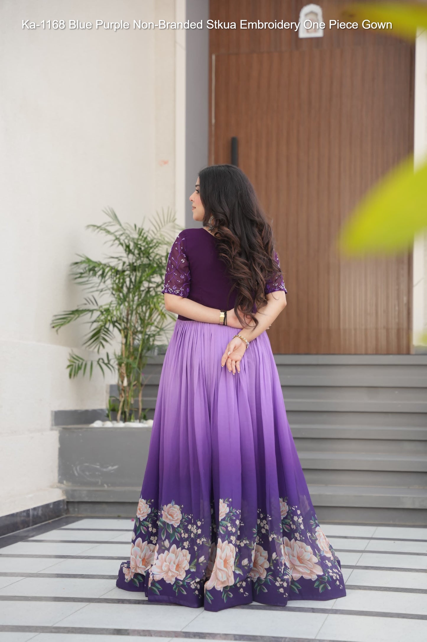 Ka-1168 Blue Purple Non-Branded Stkua Embroidery One Piece Gown