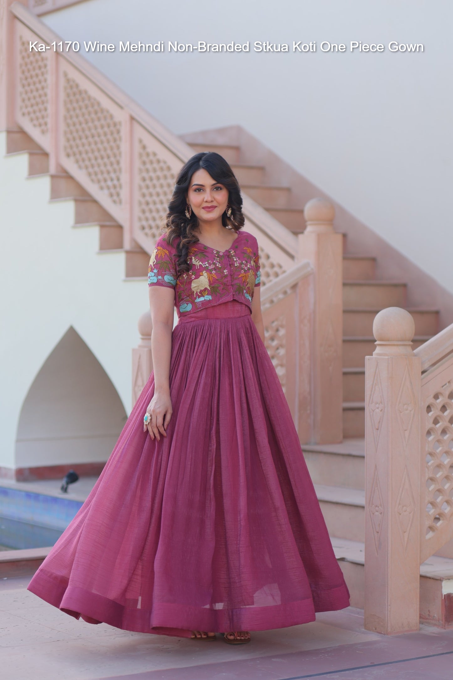 Ka-1170 Wine Mehndi Non-Branded Stkua Koti One Piece Gown