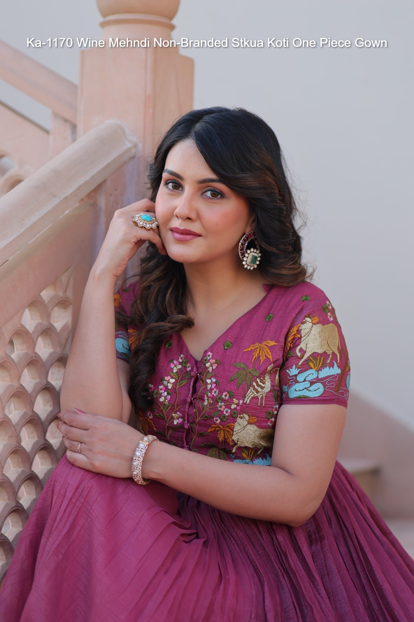 Ka-1170 Wine Mehndi Non-Branded Stkua Koti One Piece Gown