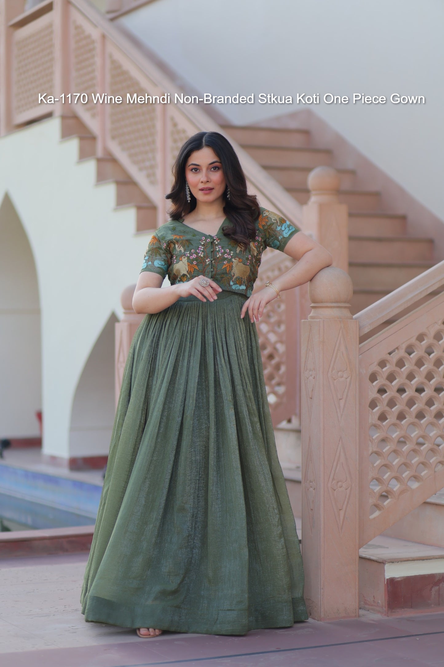 Ka-1170 Wine Mehndi Non-Branded Stkua Koti One Piece Gown
