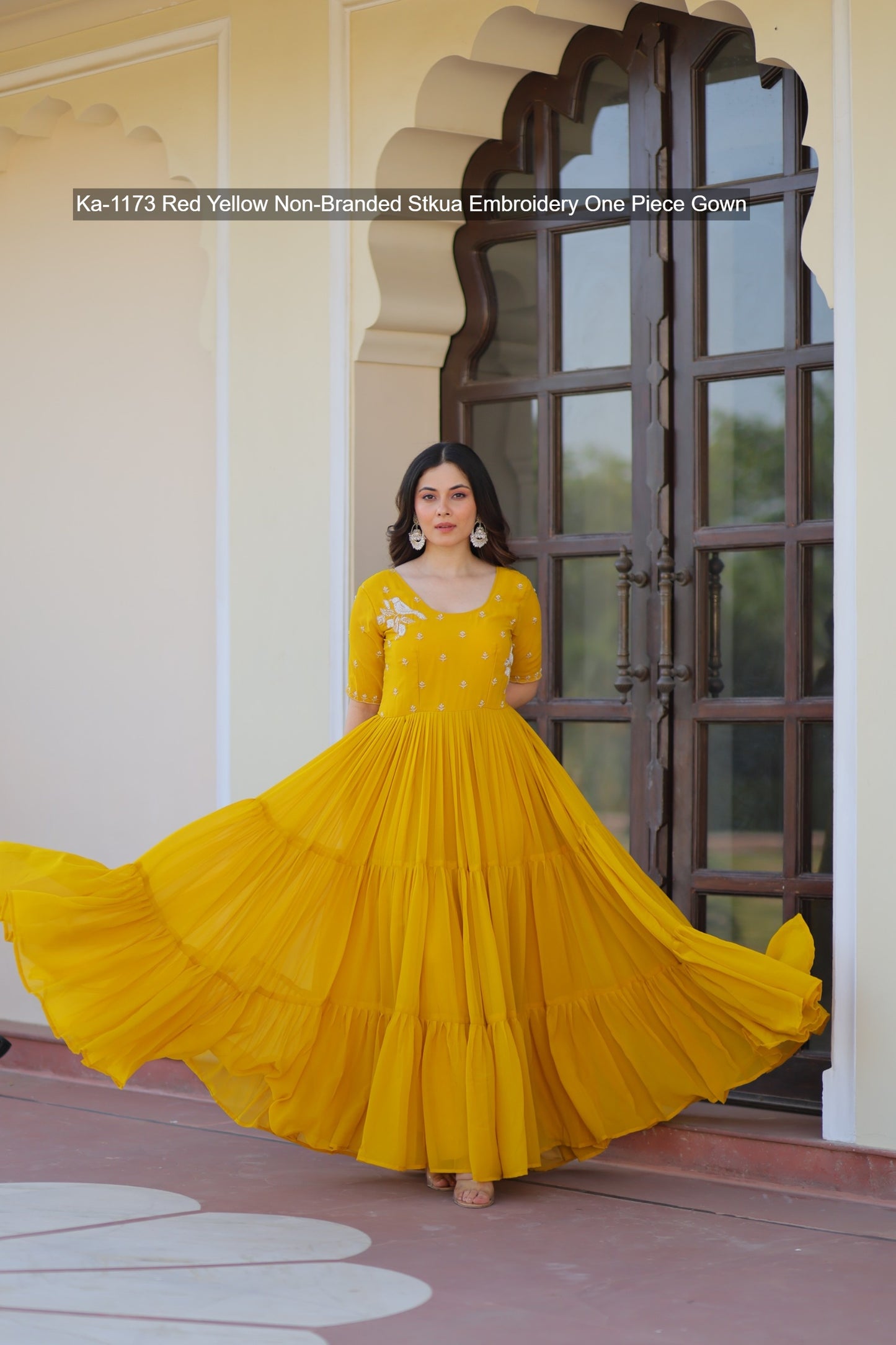 Ka-1173 Red Yellow Non-Branded Stkua Embroidery One Piece Gown