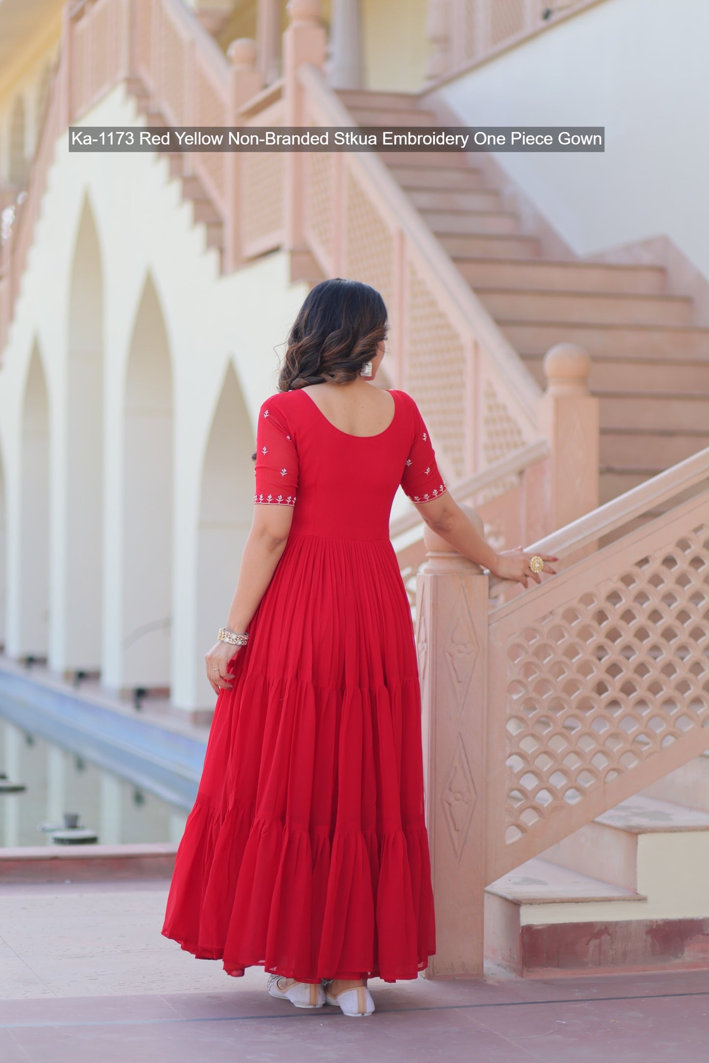 Ka-1173 Red Yellow Non-Branded Stkua Embroidery One Piece Gown
