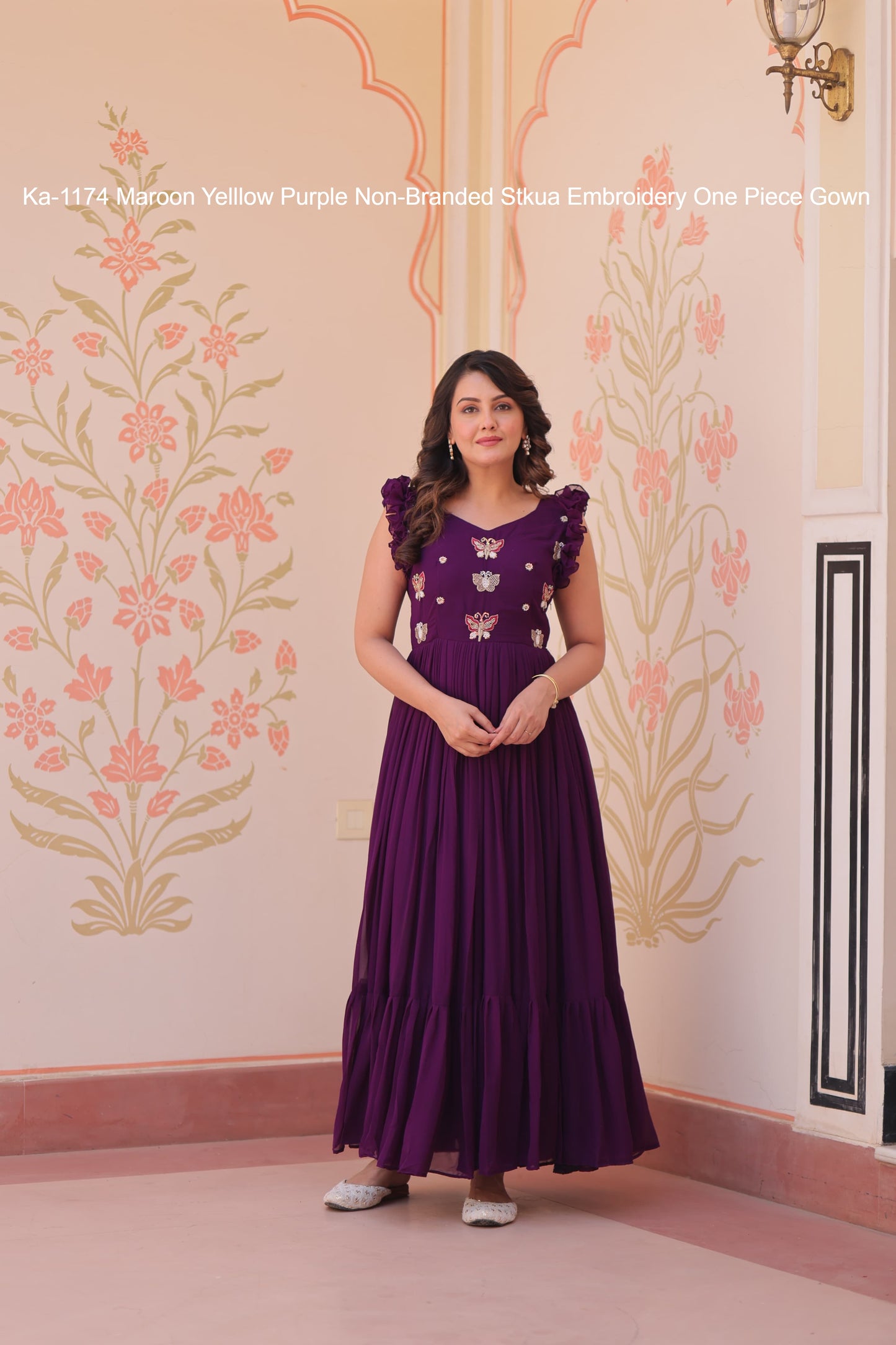 Ka-1174 Maroon Yelllow Purple Non-Branded Stkua Embroidery One Piece Gown