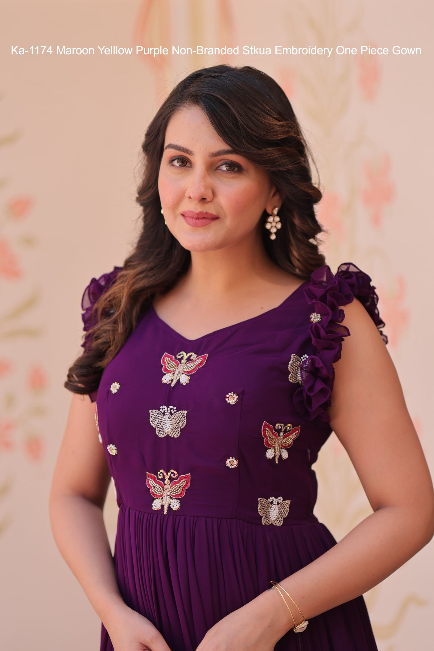 Ka-1174 Maroon Yelllow Purple Non-Branded Stkua Embroidery One Piece Gown