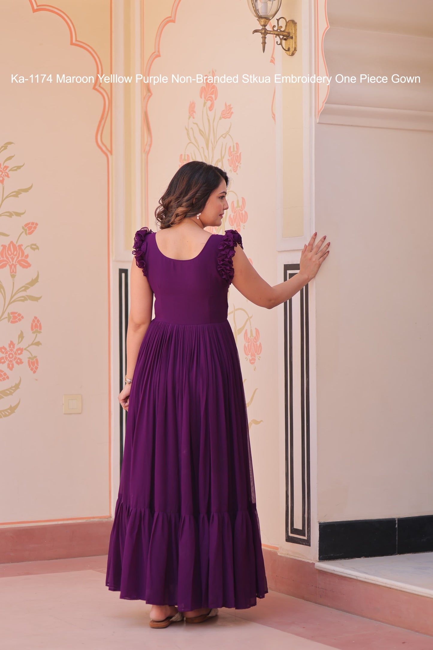 Ka-1174 Maroon Yelllow Purple Non-Branded Stkua Embroidery One Piece Gown