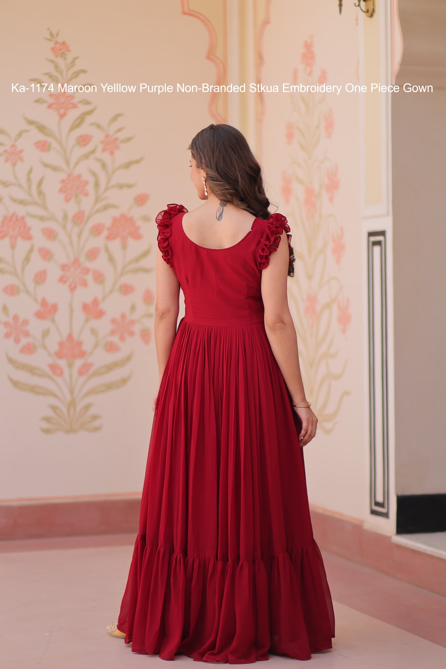 Ka-1174 Maroon Yelllow Purple Non-Branded Stkua Embroidery One Piece Gown