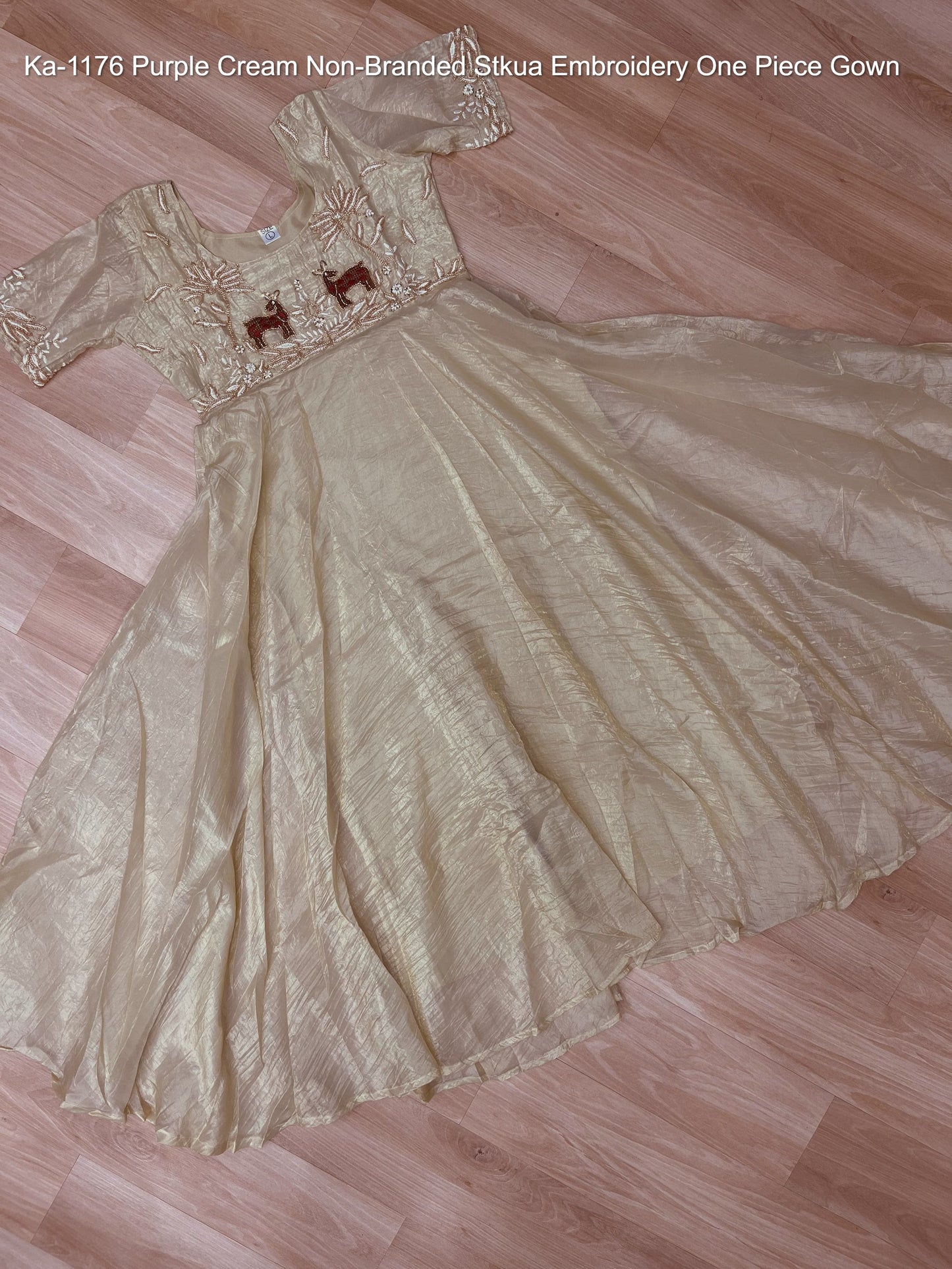 Ka-1176 Purple Cream Non-Branded Stkua Embroidery One Piece Gown